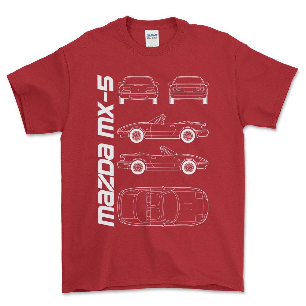 Mazda Mx-5 (Na) Unisex T-Shirt , Bomuld-Beklædning-Mazda-Rød-S-Forside-Garage Culture Shop- garage - man cave - merchandise