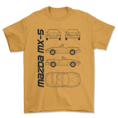 Mazda Mx-5 (Na) Unisex T-Shirt , Bomuld-Beklædning-Mazda-Guld-S-Forside-Garage Culture Shop- garage - man cave - merchandise