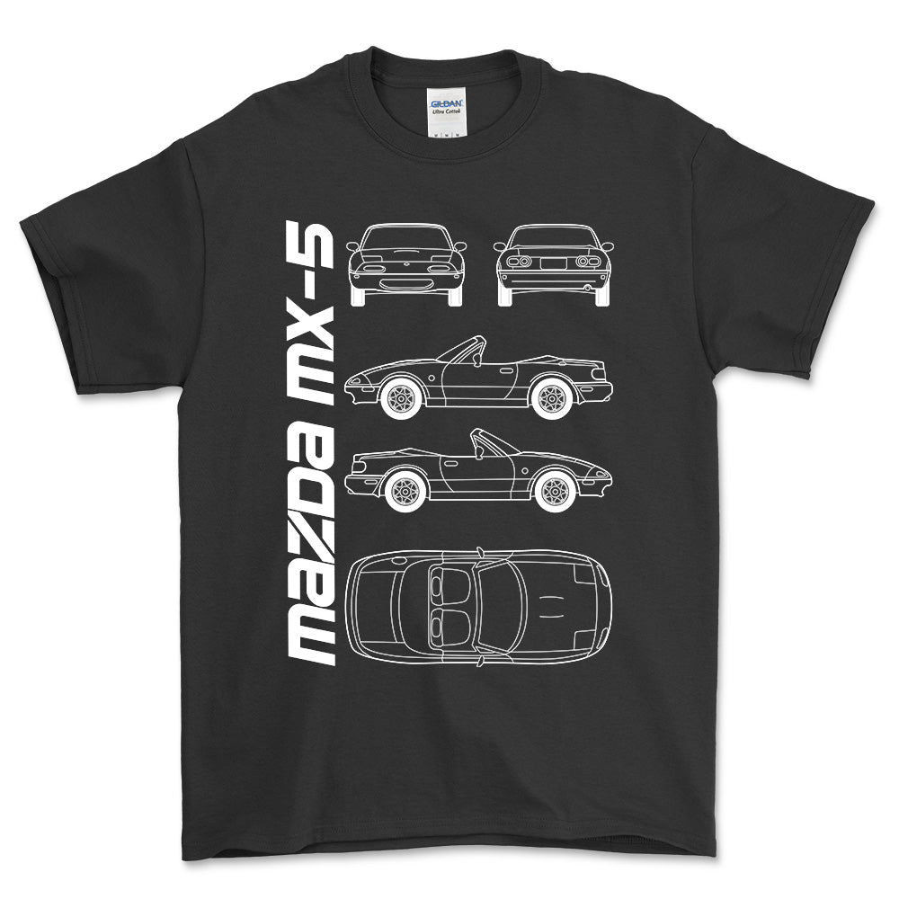 Mazda Mx-5 (Na) Unisex T-Shirt , Bomuld-Beklædning-Mazda-Sort-S-Forside-Garage Culture Shop- garage - man cave - merchandise