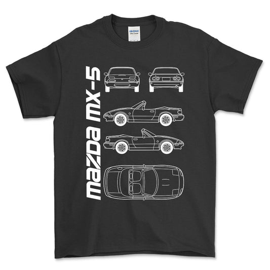 Mazda Mx-5 (Na) Unisex T-Shirt , Bomuld-Beklædning-Mazda-Sort-S-Forside-Garage Culture Shop- garage - man cave - merchandise