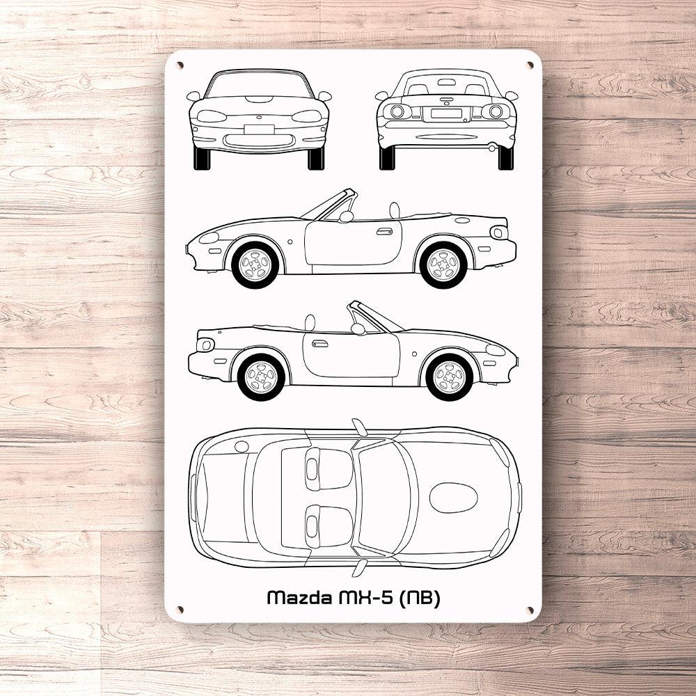 Mazda Mx-5 (Nb) Blueprint Skilte, Musemåtte, Dørmåtte-Blueprint-Mazda-Garage Culture Shop- garage - man cave - merchandise