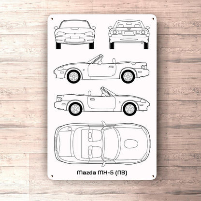 Mazda Mx-5 (Nb) Blueprint Skilte, Musemåtte, Dørmåtte-Blueprint-Mazda-Garage Culture Shop- garage - man cave - merchandise