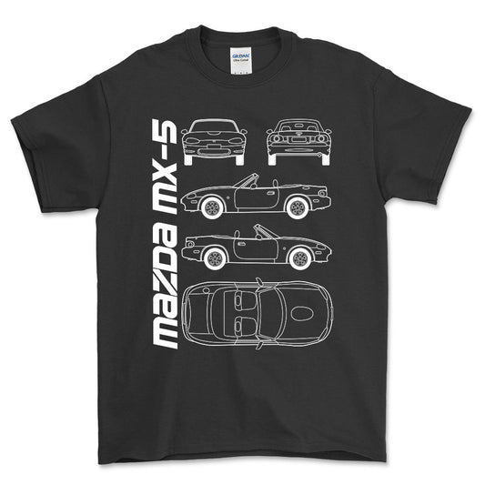 Mazda Mx-5 (Nb) Unisex T-Shirt , Bomuld-Beklædning-Mazda-Sort-S-Forside-Garage Culture Shop- garage - man cave - merchandise