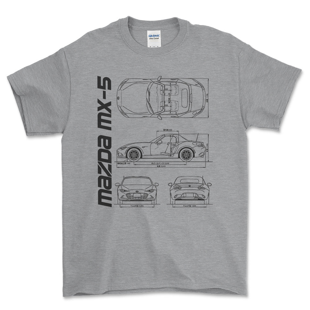 Mazda Mx-5 (Nd) Unisex T-Shirt , Bomuld-Beklædning-Mazda-Grå Sport-S-Forside-Garage Culture Shop- garage - man cave - merchandise