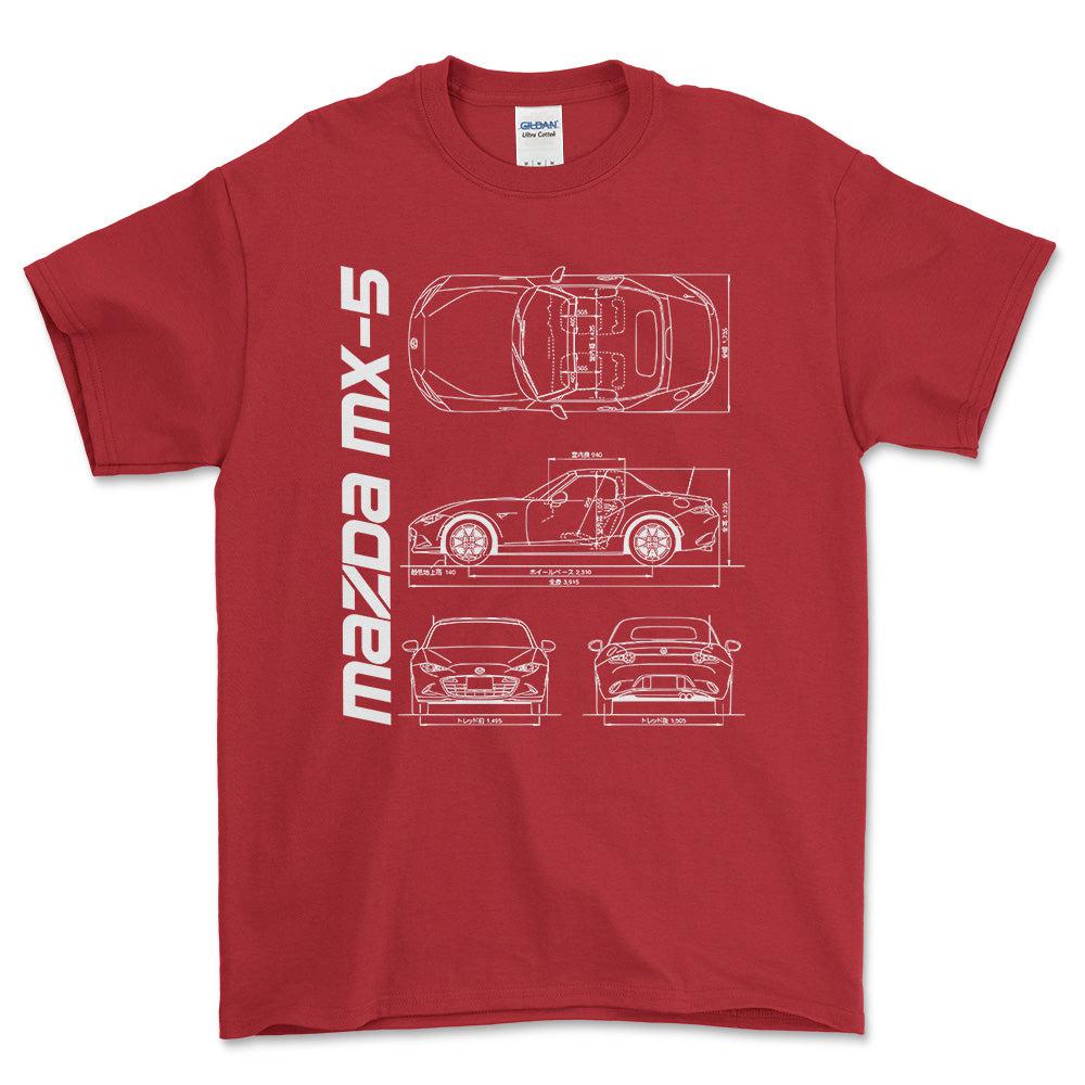 Mazda Mx-5 (Nd) Unisex T-Shirt , Bomuld-Beklædning-Mazda-Rød-S-Forside-Garage Culture Shop- garage - man cave - merchandise