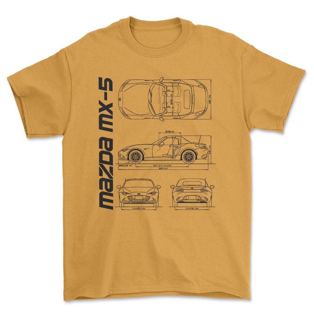 Mazda Mx-5 (Nd) Unisex T-Shirt , Bomuld-Beklædning-Mazda-Guld-S-Forside-Garage Culture Shop- garage - man cave - merchandise