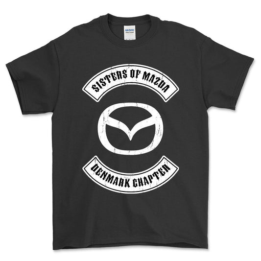 Mazda Sisters Of Mazda Denmark Chapter Unisex T-Shirt , Bomuld-Beklædning-Mazda-Sort-S-Forside-Garage Culture Shop- garage - man cave - merchandise