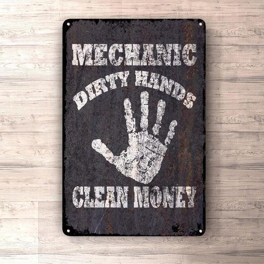 Mechanic Dirty Hands Clean Money Skilte, Musemåtte, Dørmåtte-Skilte-Funny Garage-Garage Culture Shop- garage - man cave - merchandise