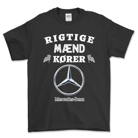 Mercedes Rigtige Mænd Kører - Unisex T-Shirt , Bomuld-Beklædning-Mercedes-Sort-S-Forside-Garage Culture Shop- garage - man cave - merchandise