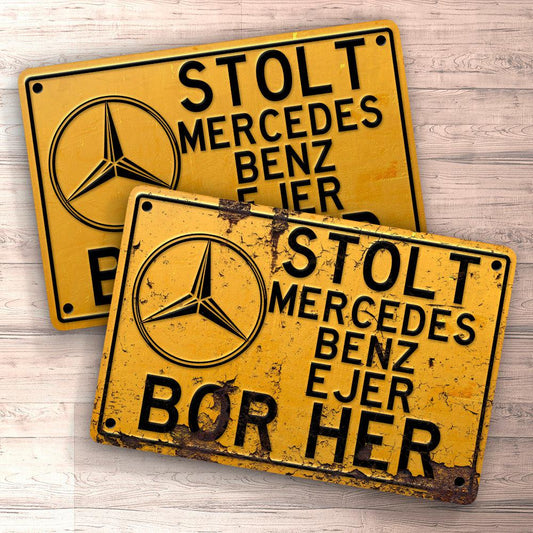 Mercedes Stolt Mercedes Benz Ejer Bor Her Skilte, Musemåtte, Dørmåtte-Skilte-Mercedes-Garage Culture Shop- garage - man cave - merchandise