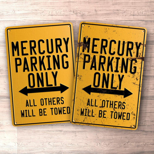 Mercury Parking Only Skilte, Musemåtte, Dørmåtte-Parking skilte-Mercury-Garage Culture Shop- garage - man cave - merchandise