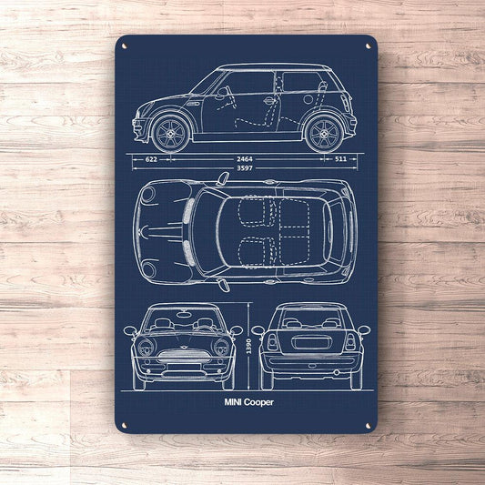 Mini Cooper Blueprint Skilte, Musemåtte, Dørmåtte-Blueprint-Mini-Garage Culture Shop- garage - man cave - merchandise