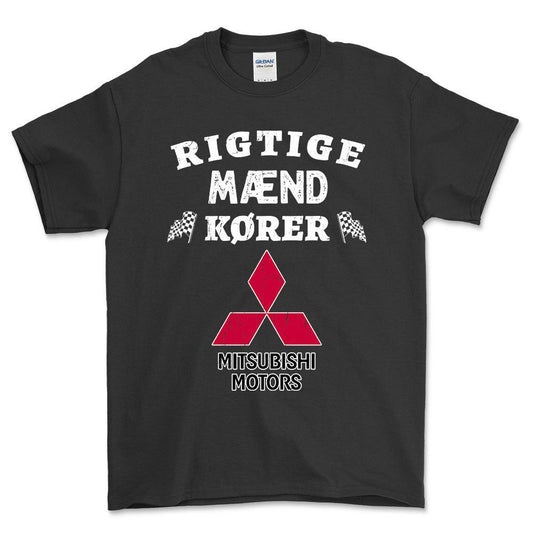 Mitsubishi Rigtige Mænd Kører - Unisex T-Shirt , Bomuld-Beklædning-Mitsubishi-Sort-S-Forside-Garage Culture Shop- garage - man cave - merchandise