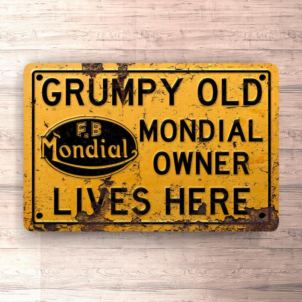 Mondial Grumpy Old Mondial Owner Lives Here Skilte, Musemåtte, Dørmåtte-Skilte-Mondial-Garage Culture Shop- garage - man cave - merchandise