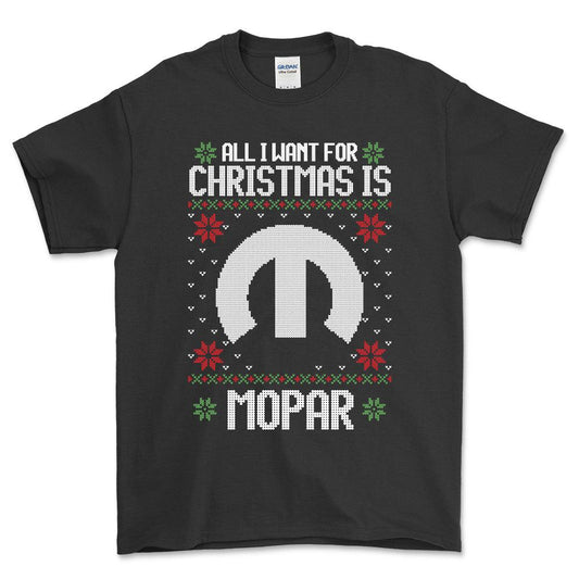 Mopar - All I Want For Christmas - Unisex T-Shirt , Bomuld-Beklædning-Mopar-Sort-S-Forside-Garage Culture Shop- garage - man cave - merchandise