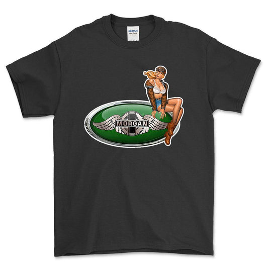 Morgan Pinup - Unisex T-Shirt , Bomuld-Beklædning-Morgan-Sort-S-Forside-Garage Culture Shop- garage - man cave - merchandise