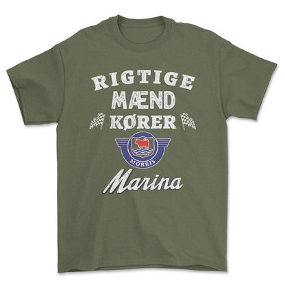 Morris Marina Rigtige Mænd Kører - Unisex T-Shirt , Bomuld-Beklædning-Morris-Grøn Militær-S-Forside-Garage Culture Shop- garage - man cave - merchandise