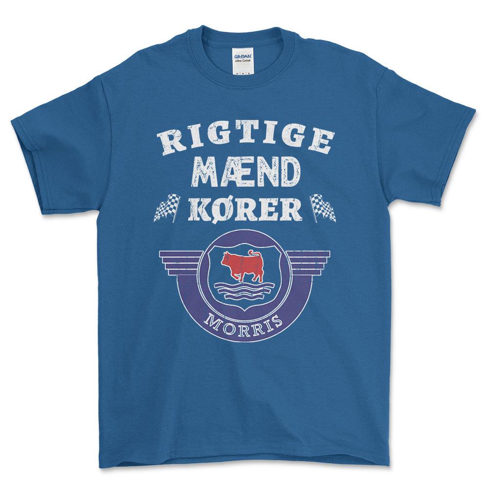 Morris Rigtige Mænd Kører - Unisex T-Shirt , Bomuld-Beklædning-Morris-Blå Royal-S-Forside-Garage Culture Shop- garage - man cave - merchandise