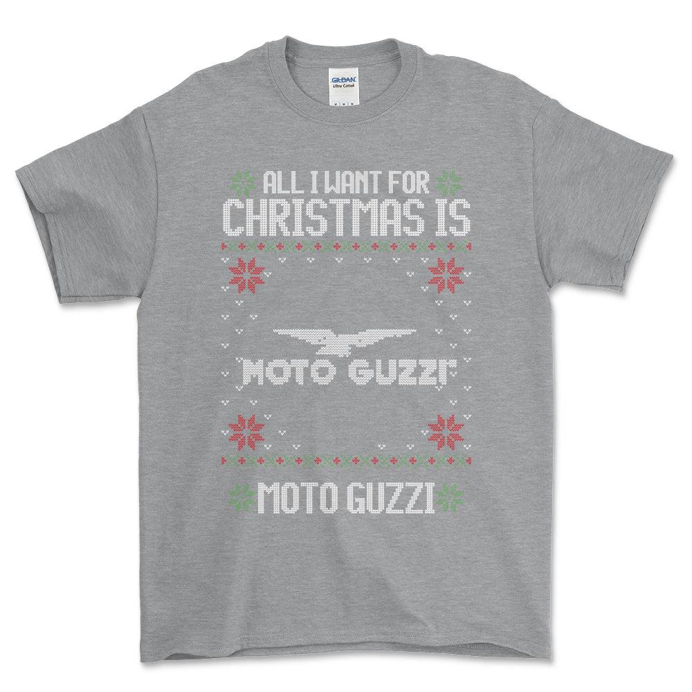 Moto Guzzi - All I Want For Christmas - Unisex T-Shirt , Bomuld-Beklædning-Moto Guzzi-Grå Sport-S-Forside-Garage Culture Shop- garage - man cave - merchandise