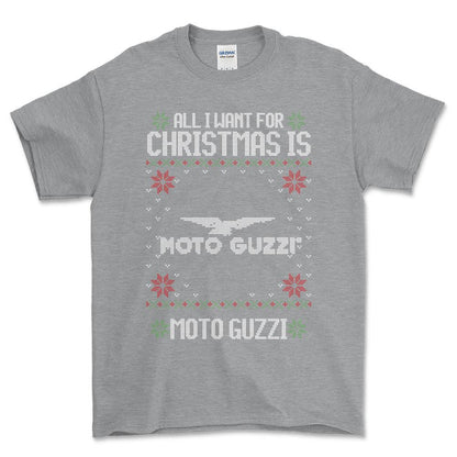 Moto Guzzi - All I Want For Christmas - Unisex T-Shirt , Bomuld-Beklædning-Moto Guzzi-Grå Sport-S-Forside-Garage Culture Shop- garage - man cave - merchandise