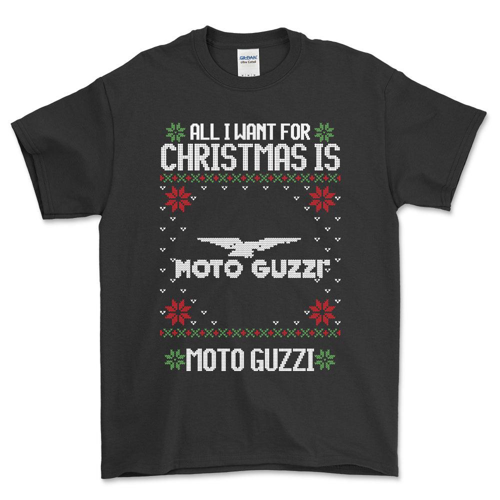 Moto Guzzi - All I Want For Christmas - Unisex T-Shirt , Bomuld-Beklædning-Moto Guzzi-Sort-S-Forside-Garage Culture Shop- garage - man cave - merchandise