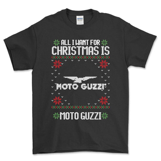 Moto Guzzi - All I Want For Christmas - Unisex T-Shirt , Bomuld-Beklædning-Moto Guzzi-Sort-S-Forside-Garage Culture Shop- garage - man cave - merchandise