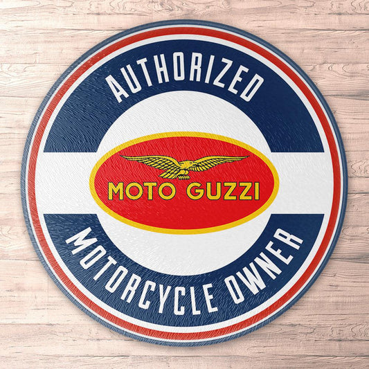 Moto Guzzi Authorized Motorcycle Owner, Runde Skilte , Musemåtte Rundt , Kop Underlag, Underlagssæt-Runde Skilte-Moto Guzzi-Garage Culture Shop- garage - man cave - merchandise