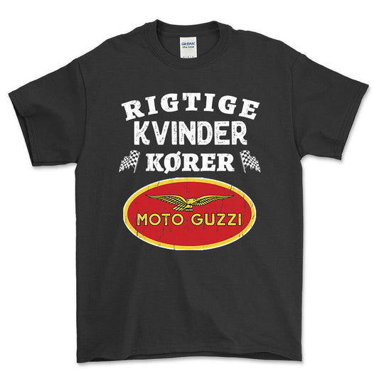 Moto Guzzi Rigtige Kvinder Kører - Unisex T-Shirt , Bomuld-Beklædning-Moto Guzzi-Sort-S-Forside-Garage Culture Shop- garage - man cave - merchandise