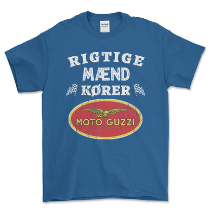 Moto Guzzi Rigtige Mænd Kører - Unisex T-Shirt , Bomuld-Beklædning-Moto Guzzi-Blå Royal-S-Forside-Garage Culture Shop- garage - man cave - merchandise