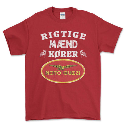 Moto Guzzi Rigtige Mænd Kører - Unisex T-Shirt , Bomuld-Beklædning-Moto Guzzi-Rød-S-Forside-Garage Culture Shop- garage - man cave - merchandise