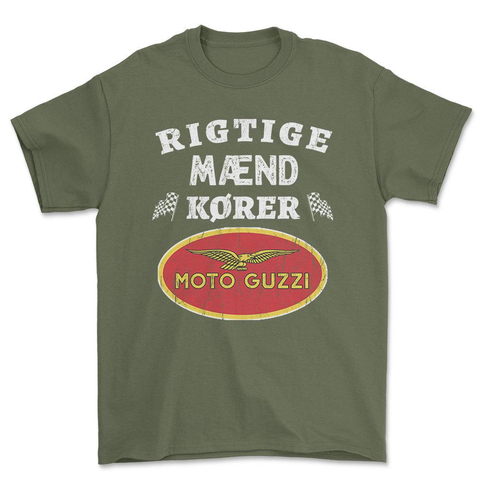 Moto Guzzi Rigtige Mænd Kører - Unisex T-Shirt , Bomuld-Beklædning-Moto Guzzi-Grøn Militær-S-Forside-Garage Culture Shop- garage - man cave - merchandise