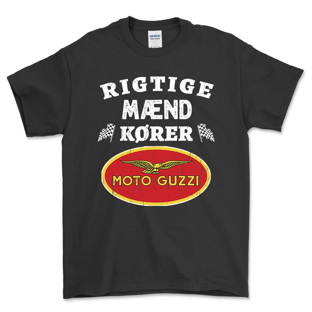 Moto Guzzi Rigtige Mænd Kører - Unisex T-Shirt , Bomuld-Beklædning-Moto Guzzi-Sort-S-Forside-Garage Culture Shop- garage - man cave - merchandise