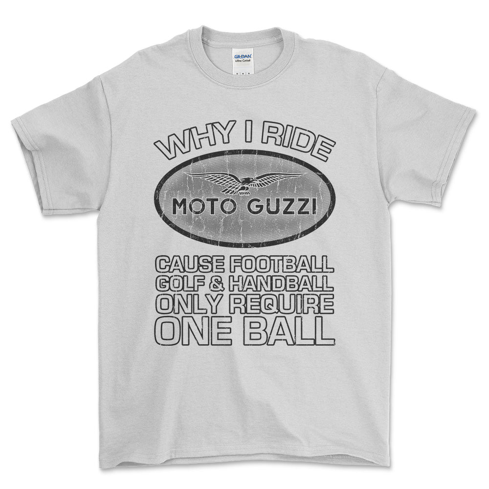 Moto Guzzi - Why I Drive Moto Guzzi Unisex T-Shirt , Bomuld-Beklædning-Moto Guzzi-Hvid-S-Forside-Garage Culture Shop- garage - man cave - merchandise