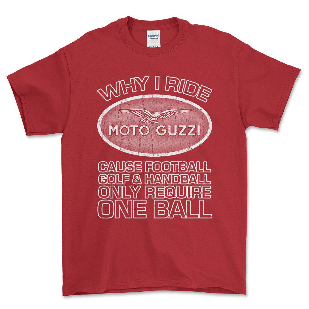 Moto Guzzi - Why I Drive Moto Guzzi Unisex T-Shirt , Bomuld-Beklædning-Moto Guzzi-Rød-S-Forside-Garage Culture Shop- garage - man cave - merchandise