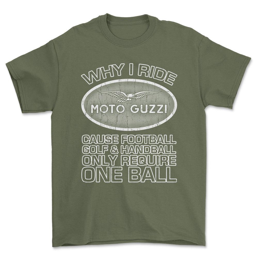 Moto Guzzi - Why I Drive Moto Guzzi Unisex T-Shirt , Bomuld-Beklædning-Moto Guzzi-Grøn Militær-S-Forside-Garage Culture Shop- garage - man cave - merchandise