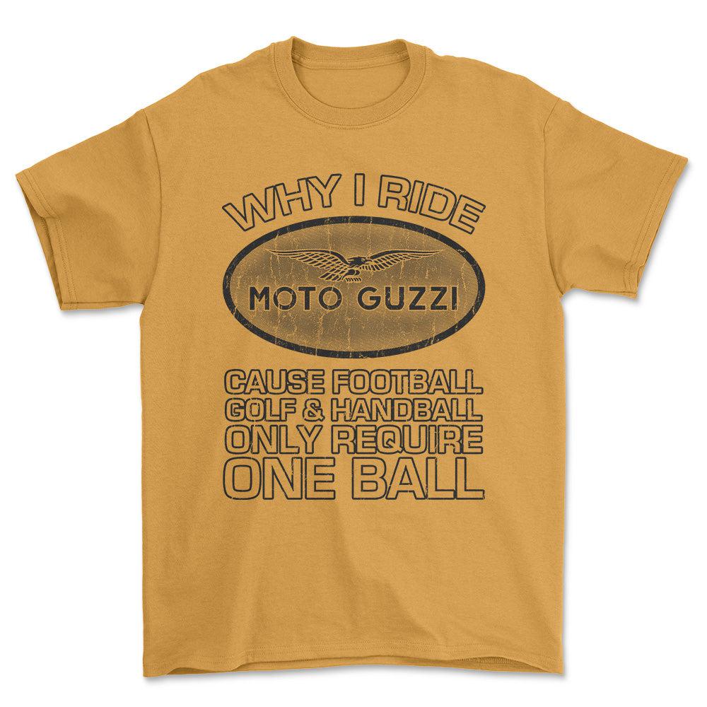 Moto Guzzi - Why I Drive Moto Guzzi Unisex T-Shirt , Bomuld-Beklædning-Moto Guzzi-Guld-S-Forside-Garage Culture Shop- garage - man cave - merchandise