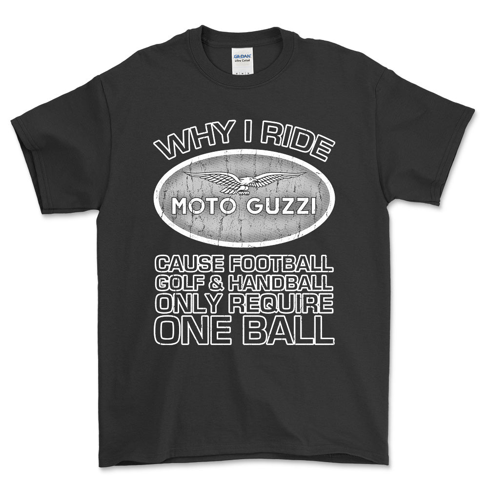 Moto Guzzi - Why I Drive Moto Guzzi Unisex T-Shirt , Bomuld-Beklædning-Moto Guzzi-Sort-S-Forside-Garage Culture Shop- garage - man cave - merchandise