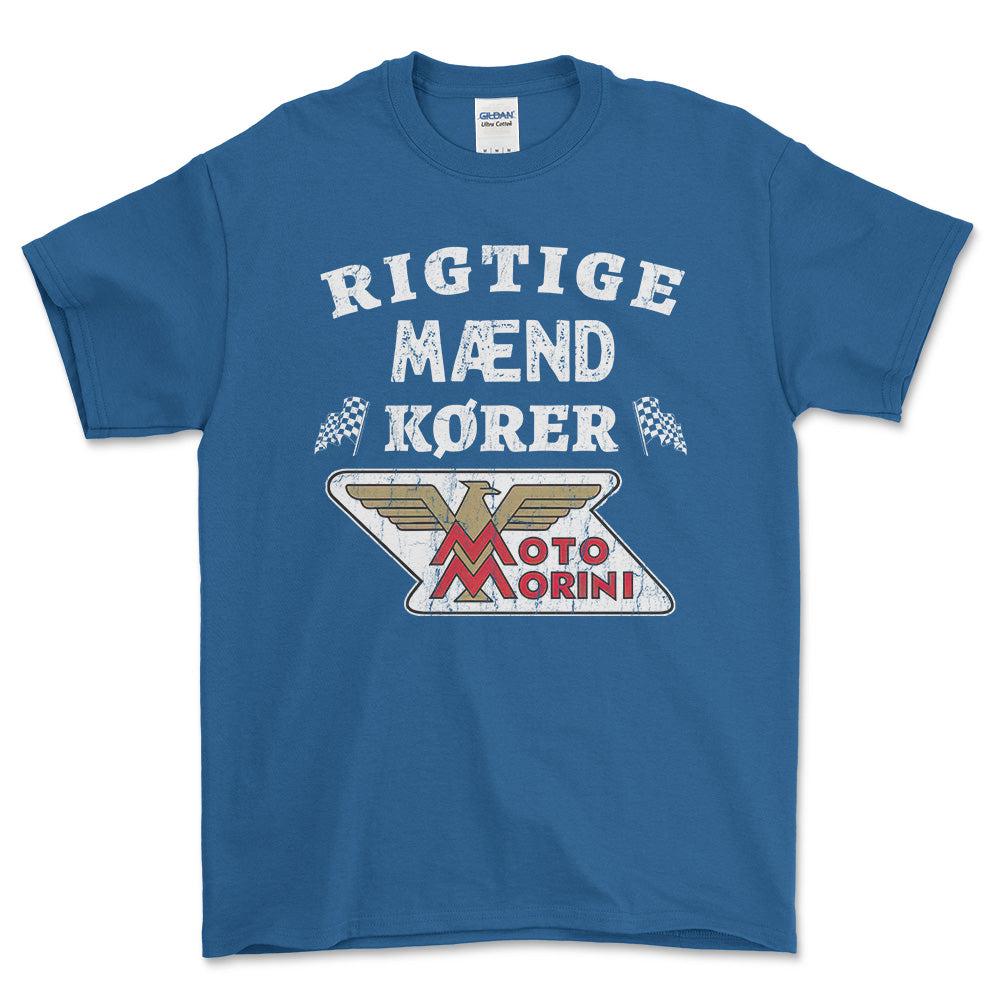 Moto Morini Rigtige Mænd Kører - Unisex T-Shirt , Bomuld-Beklædning-Moto Morini-Blå Royal-S-Forside-Garage Culture Shop- garage - man cave - merchandise