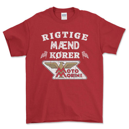 Moto Morini Rigtige Mænd Kører - Unisex T-Shirt , Bomuld-Beklædning-Moto Morini-Rød-S-Forside-Garage Culture Shop- garage - man cave - merchandise