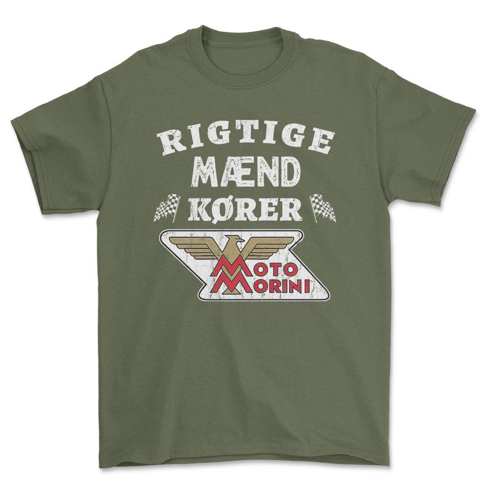 Moto Morini Rigtige Mænd Kører - Unisex T-Shirt , Bomuld-Beklædning-Moto Morini-Grøn Militær-S-Forside-Garage Culture Shop- garage - man cave - merchandise