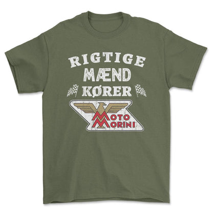 Moto Morini Rigtige Mænd Kører - Unisex T-Shirt , Bomuld-Beklædning-Moto Morini-Grøn Militær-S-Forside-Garage Culture Shop- garage - man cave - merchandise