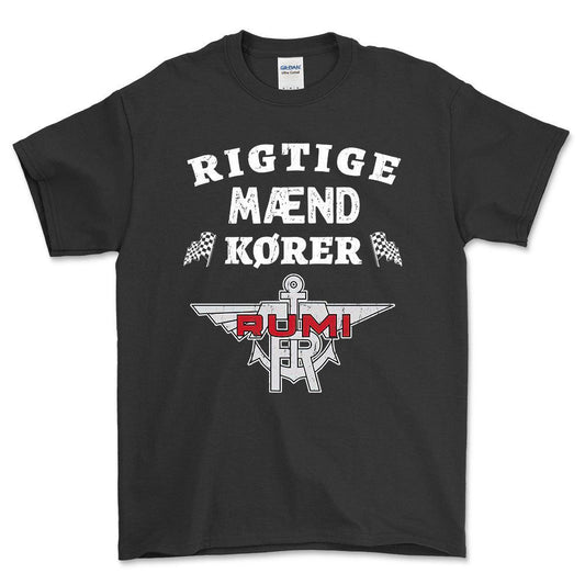 Moto Rumi Rigtige Mænd Kører - Unisex T-Shirt , Bomuld-Beklædning-Moto Rumi-Sort-S-Forside-Garage Culture Shop- garage - man cave - merchandise