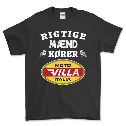 Moto Villa Rigtige Mænd Kører - Unisex T-Shirt , Bomuld-Beklædning-Moto Villa-Sort-S-Forside-Garage Culture Shop- garage - man cave - merchandise