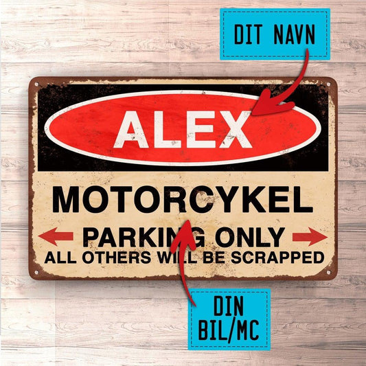 Motorcykel - Personlig Til Dig - Parking Only - Skilte, Musemåtte, Dørmåtte-Skilte-MC-Garage Culture Shop- garage - man cave - merchandise