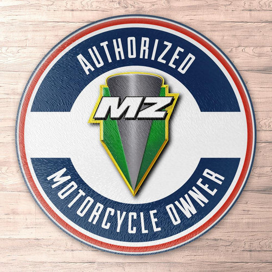 Mz Motorrad Authorized Motorcycle Owner, Runde Skilte , Musemåtte Rundt , Kop Underlag, Underlagssæt-Runde Skilte-MZ-Garage Culture Shop- garage - man cave - merchandise