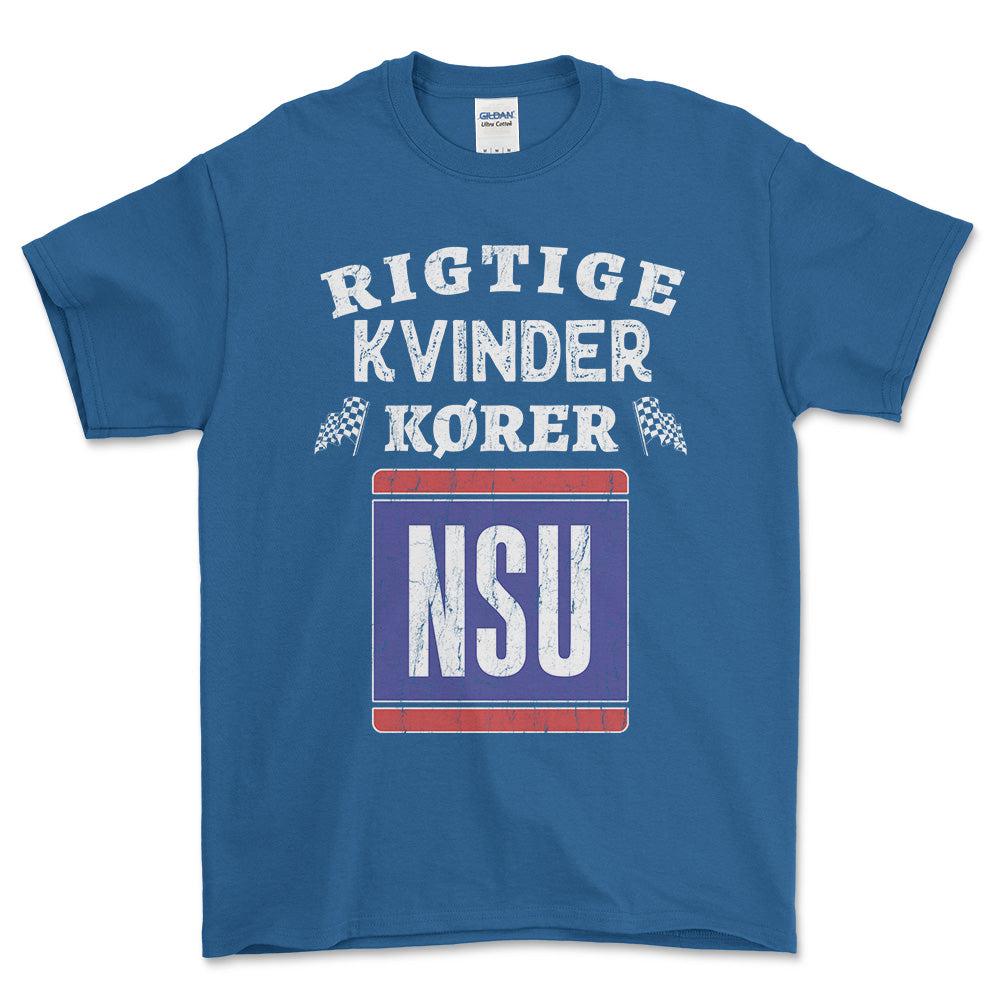 NSU Rigtige Kvinder Kører - Unisex T-Shirt , Bomuld-Beklædning-NSU-Blå Royal-S-Forside-Garage Culture Shop- garage - man cave - merchandise