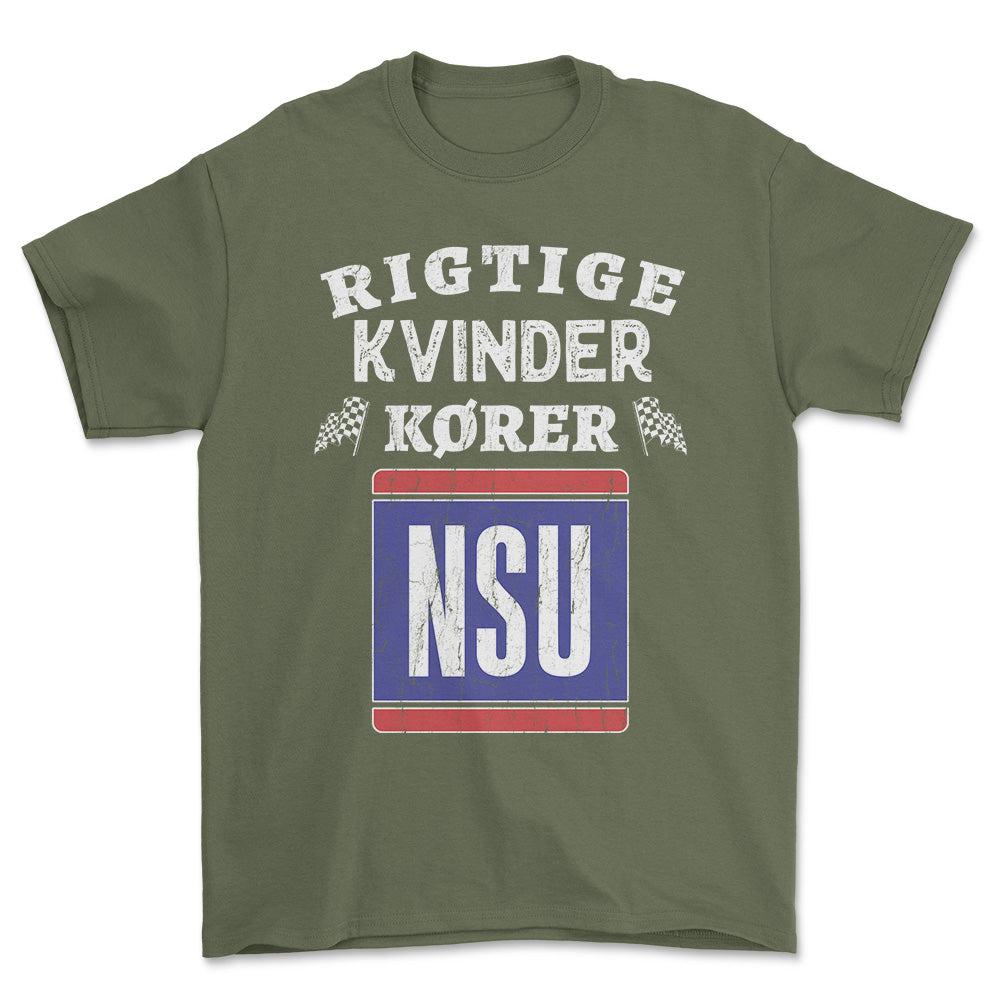 NSU Rigtige Kvinder Kører - Unisex T-Shirt , Bomuld-Beklædning-NSU-Grøn Militær-S-Forside-Garage Culture Shop- garage - man cave - merchandise