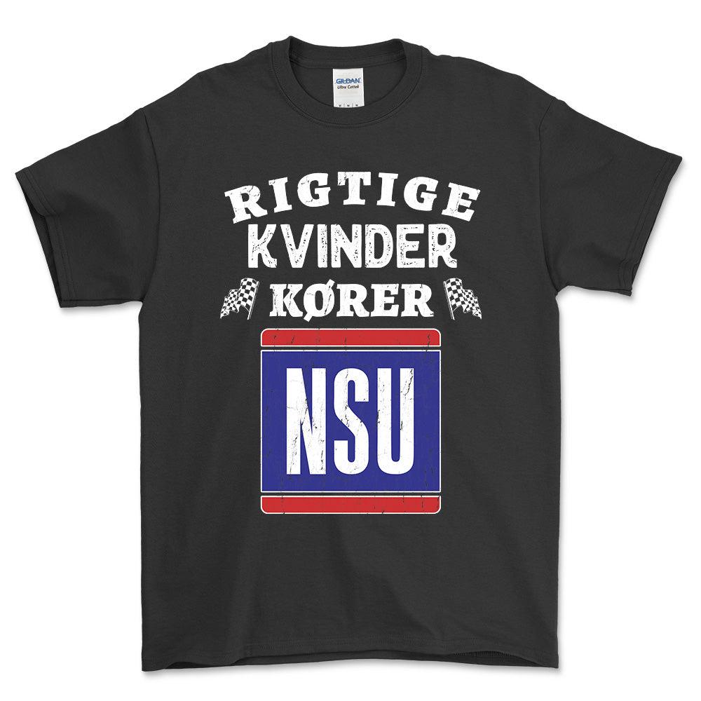 NSU Rigtige Kvinder Kører - Unisex T-Shirt , Bomuld-Beklædning-NSU-Sort-S-Forside-Garage Culture Shop- garage - man cave - merchandise