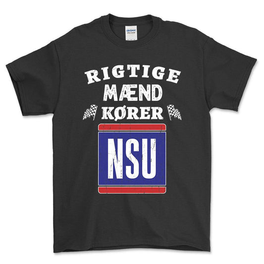 NSU Rigtige Mænd Kører - Unisex T-Shirt , Bomuld-Beklædning-NSU-Sort-S-Forside-Garage Culture Shop- garage - man cave - merchandise