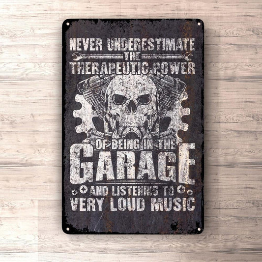 Never Underestimate The Therapeutic Power Of Garage Skilte, Musemåtte, Dørmåtte-Skilte-Funny Garage-Garage Culture Shop- garage - man cave - merchandise